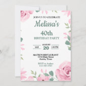 ピンクエレガントとシーフオムブレーン誕生日 招待状 (正面)