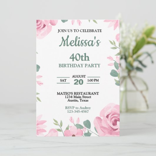 ピンクエレガントとシーフオムブレーン誕生日 招待状 (スタンド正面)