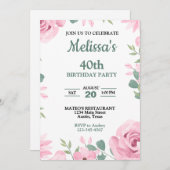 ピンクエレガントとシーフオムブレーン誕生日 招待状 (正面/裏面)