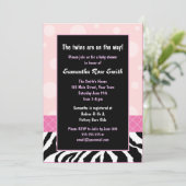 ピンクエレガントとゼブラガールの双子のベビーシャワー 招待状 (スタンド正面)