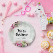 ピンクエレガントとティール（緑がかった色）春のフローラ結婚ズ ペーパープレート (パーティー)