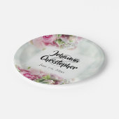 ピンクエレガントとティール（緑がかった色）春のフローラ結婚ズ ペーパープレート (アングル)