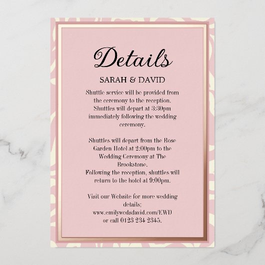 ピンクエレガントとバラの金ゴールドのエンク結婚ロージャ 箔招待状 (正面)