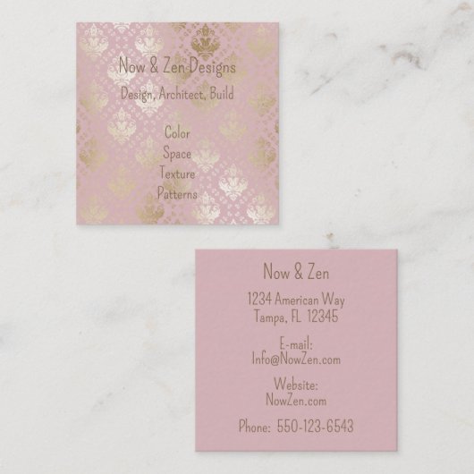 ピンクエレガントとバラの金ゴールドスクエアの名刺 スクエア名刺 (正面/裏面)