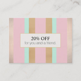 ピンクエレガントとバラの金ゴールドストライプのサロン 紹介カード