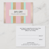 ピンクエレガントとバラの金ゴールドストライプのサロン 紹介カード (正面/裏面)