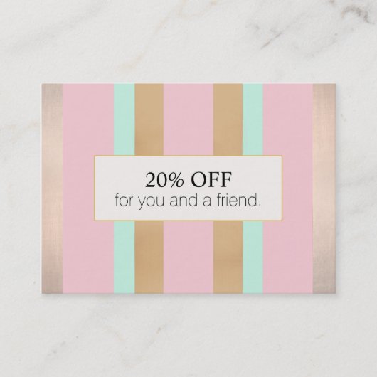 ピンクエレガントとバラの金ゴールドストライプのサロン 紹介カード (正面)