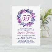 ピンクエレガントとパープルリース55誕生日 招待状 (スタンド正面)