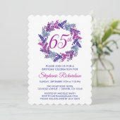 ピンクエレガントとパープルリース65誕生日 招待状 (スタンド正面)