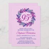 ピンクエレガントとパープルリース95誕生日 招待状 (正面/裏面)