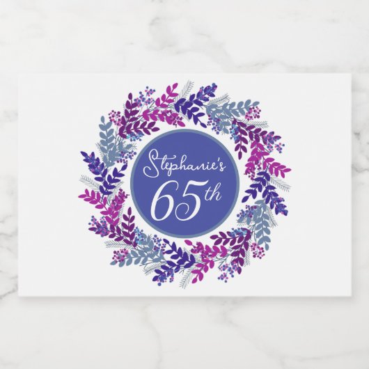 ピンクエレガントとパープル65誕生日 スパークリングワインラベル (シングルラベル)