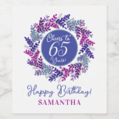 ピンクエレガントとパープル65誕生日 ワインラベル (シングルラベル)