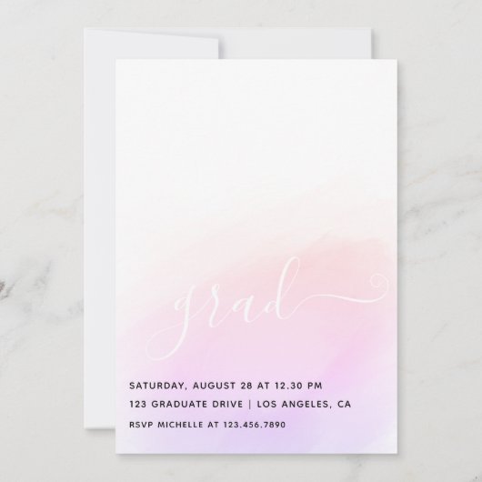 ピンクエレガントとブラウンの女の子の卒業パーティーの招待客 招待状 (裏面)