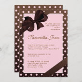 ピンクエレガントとブラウンの水玉模様誕生パーティー 招待状 (正面/裏面)