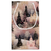 ピンクエレガントとブラックのクリスマスビレッジ スモールペーパーバッグ (裏面)