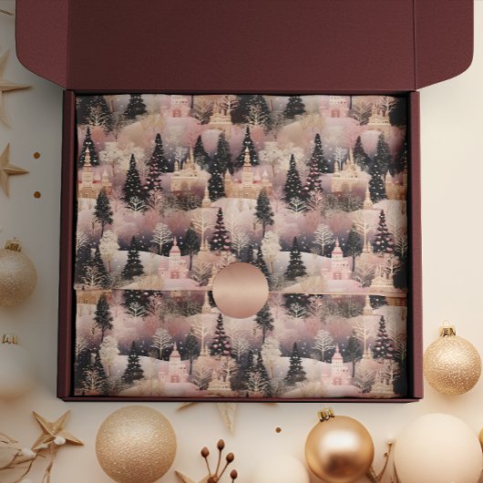 ピンクエレガントとブラックのクリスマスビレッジ 薄葉紙