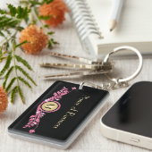 ピンクエレガントとブラックのグリフェイクッツフローラモノグラム キーホルダー (正面右)
