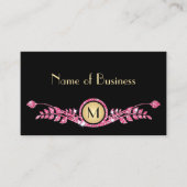 ピンクエレガントとブラックのグリフェイクッツフローラモノグラム 名刺 (正面)