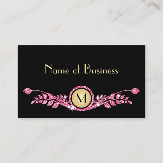 ピンクエレガントとブラックのグリフェイクッツフローラモノグラム 名刺 (正面)