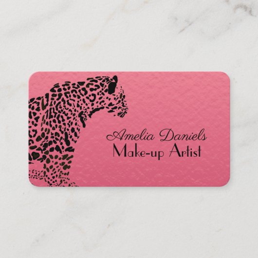 ピンクエレガントとブラックのジャガーメイクアップビジネスCa 名刺 (正面)
