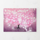 ピンクエレガントとブラックのハートリーフ結婚ズ 三つ折り招待状 (カバー)