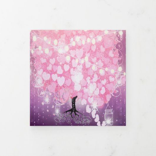 ピンクエレガントとブラックのハートリーフ結婚ズ 三つ折り招待状 (カバー)