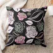 ピンクエレガントとブラックのバラと葉 クッション (ブランケット)