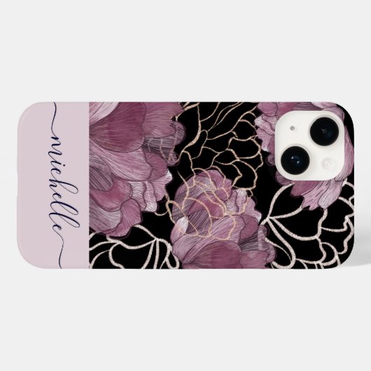 ピンクエレガントとブラックのフローラモノグラムの Case-Mate iPhoneケース (裏面 (横))