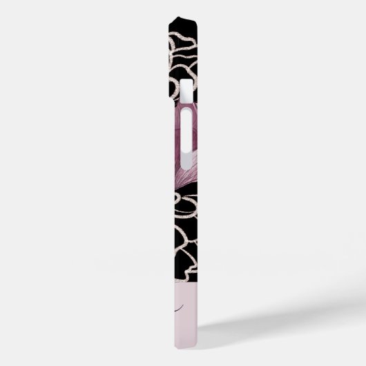 ピンクエレガントとブラックのフローラモノグラムの Case-Mate iPhoneケース (裏面 / 左)