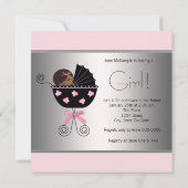 ピンクエレガントとブラックのベビーシャワー招待状 招待状 (裏面)