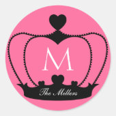 ピンクエレガントとブラックのモノグラムクラウンステッカー ラウンドシール (正面)
