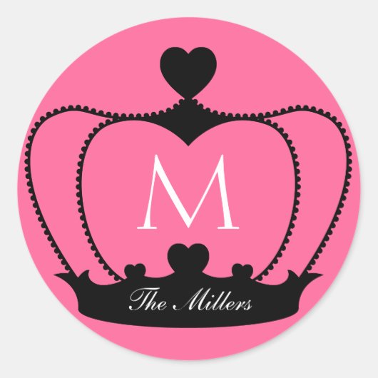 ピンクエレガントとブラックのモノグラムクラウンステッカー ラウンドシール (正面)