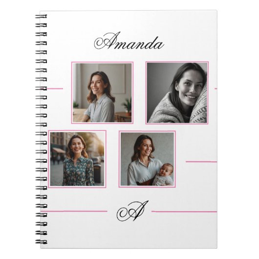ピンクエレガントとブラックのモノグラム写真コラージママ ノートブック (正面)