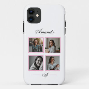 ピンクエレガントとブラックのモノグラム写真コラージママ iPhone 11 ケース