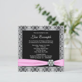 ピンクエレガントとブラックの女性50th誕生日パーティー 招待状 (スタンド正面)