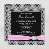 ピンクエレガントとブラックの女性50th誕生日パーティー 招待状 (正面/裏面)