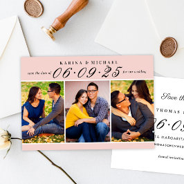 ピンクエレガントとブラックの結婚コラージュ セーブザデート