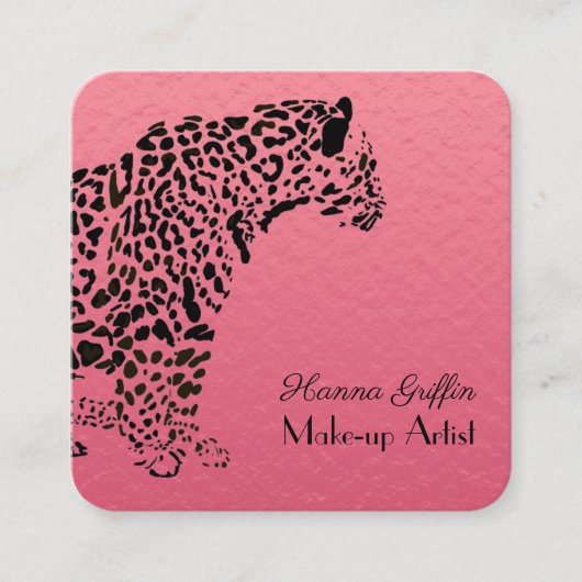 ピンクエレガントとブラックジャガーのメイクアップ スクエア名刺 (正面)