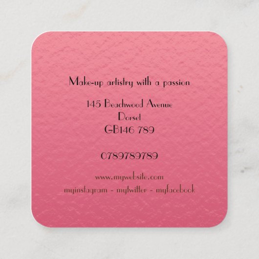 ピンクエレガントとブラックジャガーのメイクアップ スクエア名刺 (裏面)
