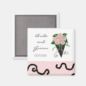 ピンクエレガントとブラック結婚の花束 マグネット (正面/裏面)