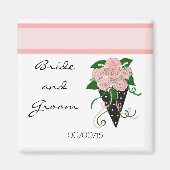 ピンクエレガントとブラック結婚の花束 マグネット (正面)