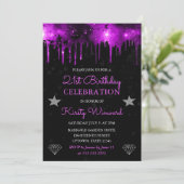 ピンクエレガントとブラック銀河系大理石21歳の誕生日 招待状 (スタンド正面)