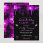ピンクエレガントとブラック銀河系大理石21歳の誕生日 招待状 (正面/裏面)