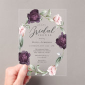 ピンクエレガントとブルゴーニュのフローラブライダルシャワー アクリル招待状 (インサイチュ (ポータブル))