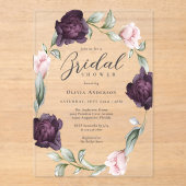 ピンクエレガントとブルゴーニュのフローラブライダルシャワー アクリル招待状 (正面)