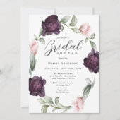 ピンクエレガントとブルゴーニュのフローラブライダルシャワー 招待状 (正面)