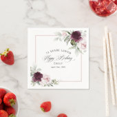 ピンクエレガントとブルゴーニュフローラ75誕生日 スタンダードカクテルナプキン (インサイチュ)