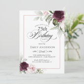 ピンクエレガントとブルゴーニュフローラ75誕生日 招待状 (スタンド正面)