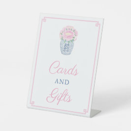 ピンクエレガントとブルーのウェディングカードギフト 台座サイン