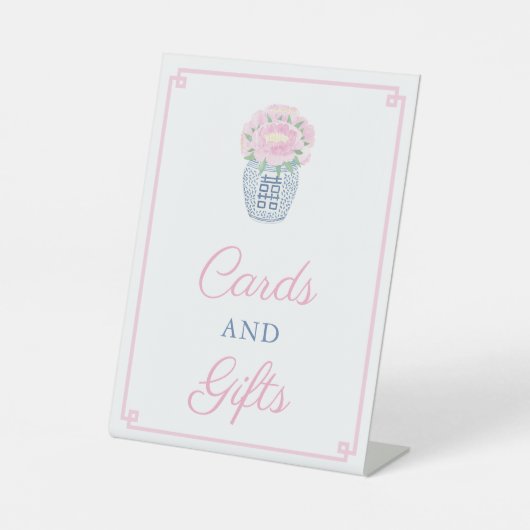 ピンクエレガントとブルーのウェディングカードギフト 台座サイン (正面)